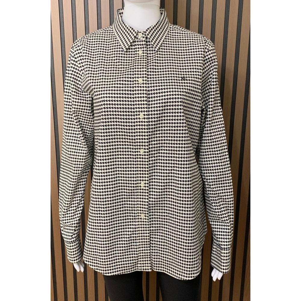 Lauren Ralph Lauren Houndstooth Stretch Non-Iron Button Down Shirt Black White L